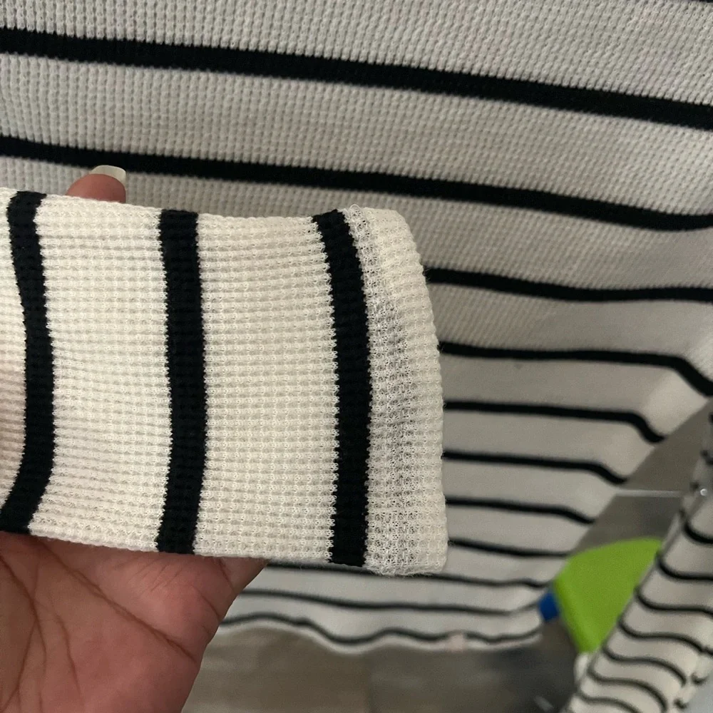 BDG WaffleStriped Long Sleeve Top - Black and White NWOT